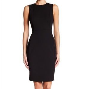 Black sleeveless midi crepe dress